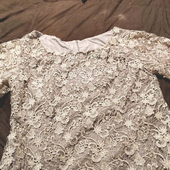 Polo Ralph Lauren Lace Long Sleeve Wedding Dress, Gray,Bell Sleeve,Knee Lngth,16 - Picture 15 of 16